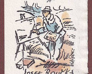 Ex libris Josef Roučka. Alois Moravec u štaflí v plenéru.