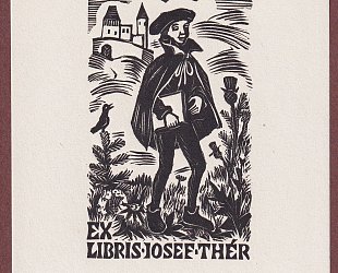 Ex Libris Josef Thér. Středověký student u hradu.