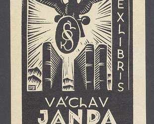 Ex libris Václav Janda. Sokol nad knihami.