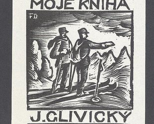Ex libris J. Glivický. Lyžaři.