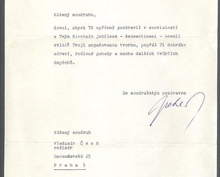Dopis režiséru Vladimíru Čechovi.