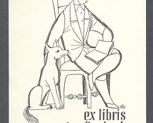 Ex libris Jan Beránek. Sedící čtenář se psem.
