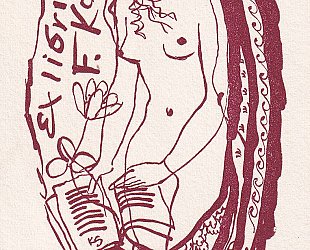 Exlibris F. Kozák. Dívčí akt s knihou a květem.