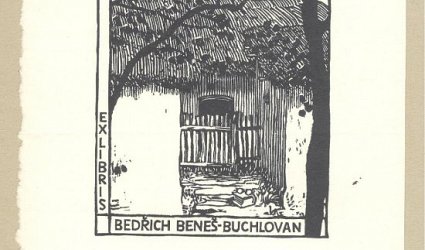 Exlibris Bedřich Beneš-Buchlovan. Branka slováckého dvorku.