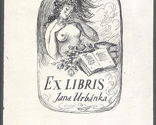 Návhr Ex Libris Jana Urbánka. Žena, růže, knihy.