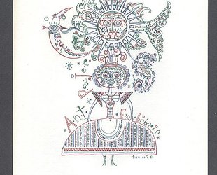 Ex Libris Ant. Pajer. Ryba, slunce a měsíc a dívka v kroji.