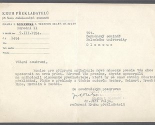 Dopis Germánskému semináři Palackého university v Olomouci.
