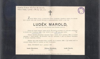 Úmrtní list malíře Luďka Marolda.